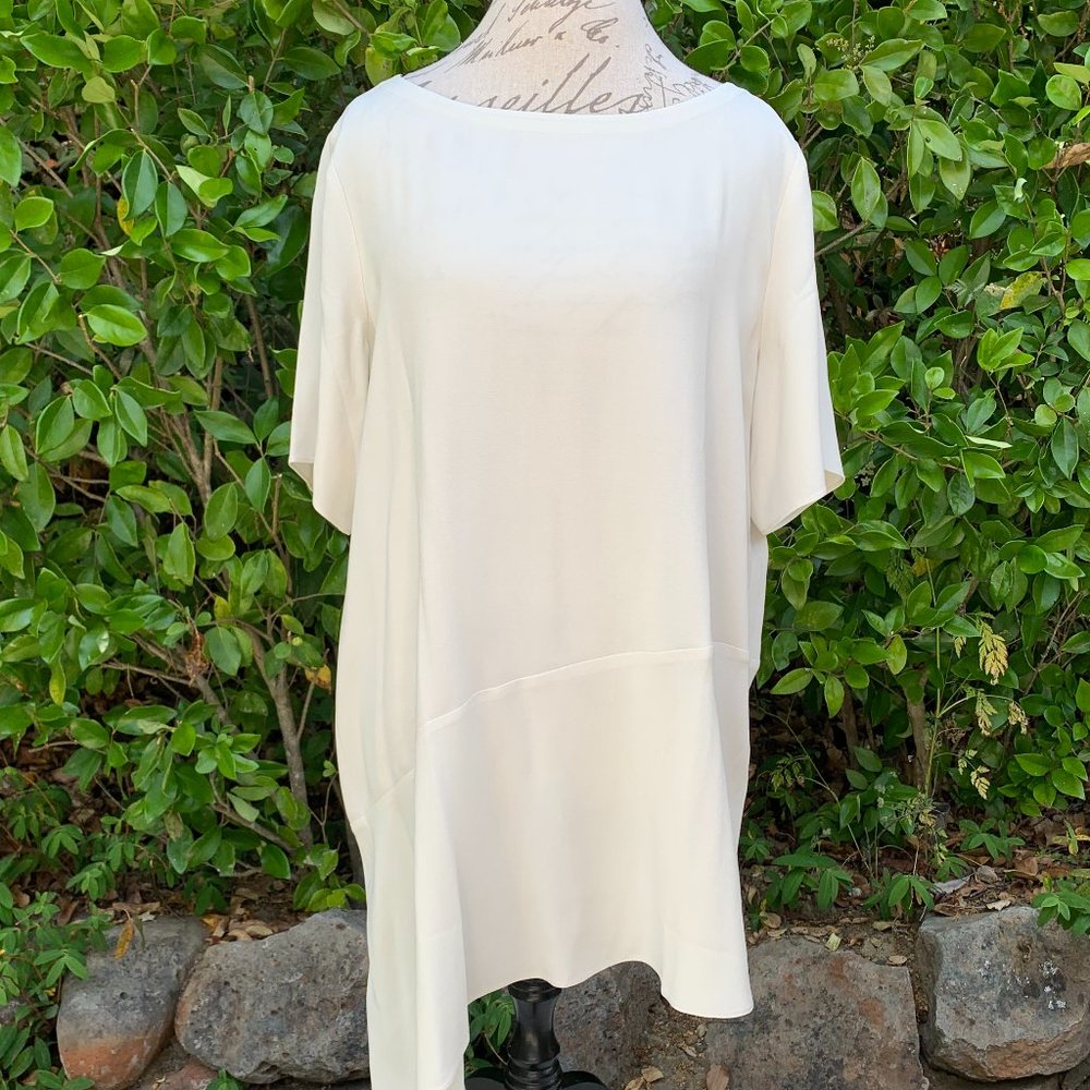 Eileen Fisher Asymmetrical Hem Silk Top Bone NWT